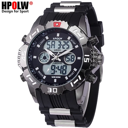 Color 1 HPOLW Брендовые мужские спортивные часы модные Chronos резиновые мужские водонепроницаемые светодиодный цифровые часы мужские военные часы Relogio Masculino - Цвет: Color 1