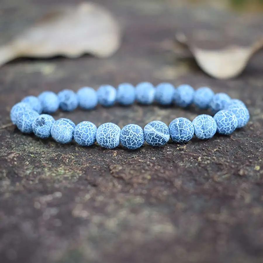 

Classic Dark Blue Weathered Agates Beaded Bracelet Semi-precious Stones Crystal Strand Bracelets for Women Charm Weave Jewelry