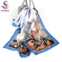 bysifa blue white women silk scarf shawl new city oil painting letters design 100 silk square scarves brand neck head scarf