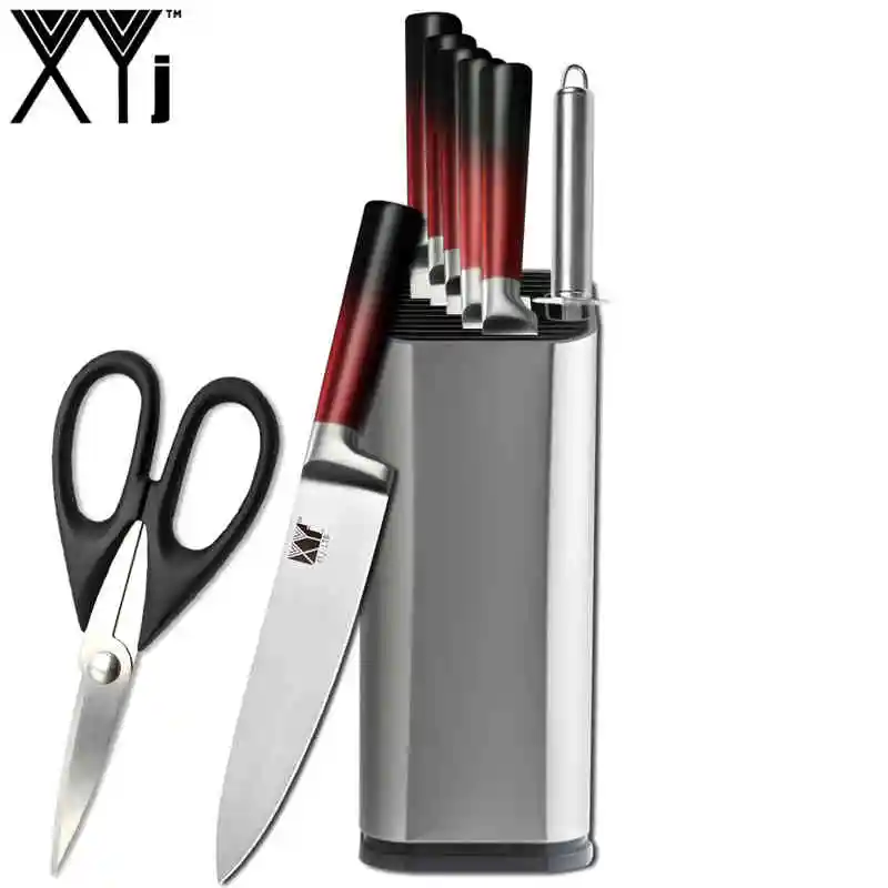 A.9pcs set XYj кухонные ножи из нержавеющей стали набор градиентных ножей 8 дюймов кухонная подставка точилка бар кухонные принадлежности - Цвет: A.9pcs set