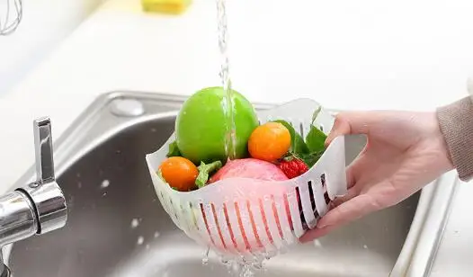 Кухонный салатный инструмент, салатная чаша для резки, волнистый край, салатник, фруктовая овощная смесь, резак, промывочный фильтр