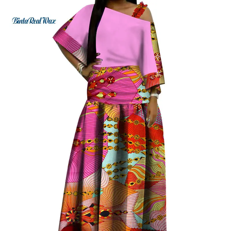

African Dresses for Women Bazin Riche Print Evening Long Dresses Dashiki African Clothing Ankara One-Shoulder Dresses WY3832