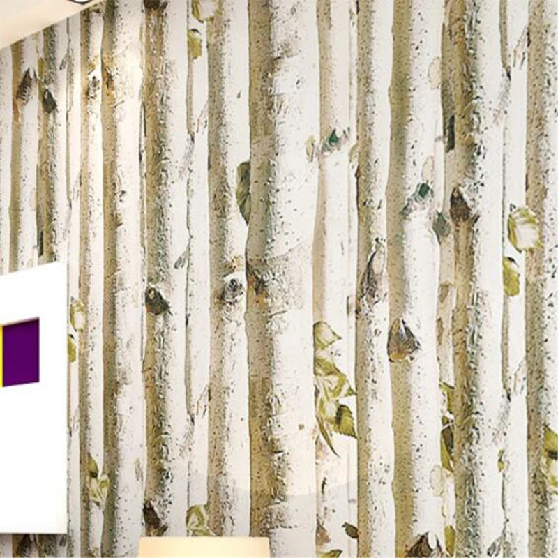 wellyu  Modern minimalist birch forest living room video wall paper simulation wood trees wood non-woven wallpaper