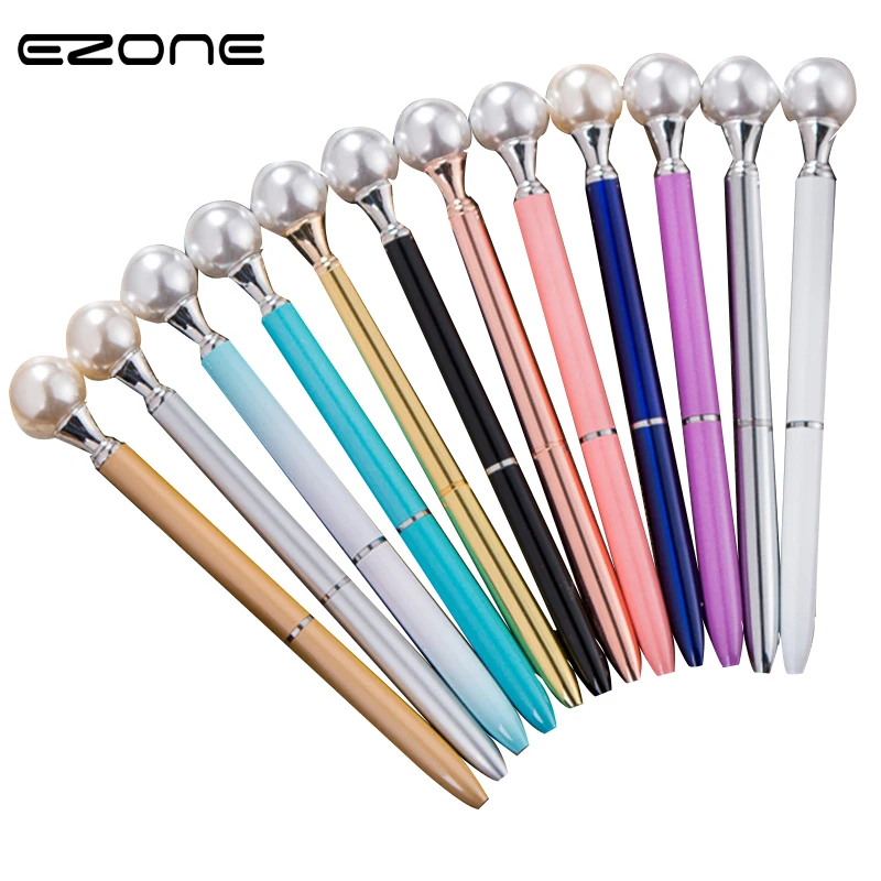 

EZONE 0.5mm Black Ink Ballpoint Pen Fashion Girl Pearl Metal Pen Material Escolar Novelty for Writing School Office Stationery
