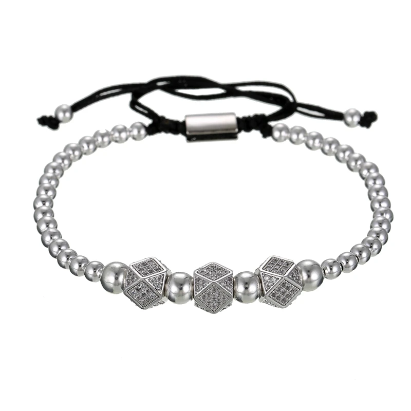 ZJ2060S Кубический циркониевый счастливый глаз& Рука Фатимы подвеска-Хамса браслет регулируемый CZ мяч плетение браслет для женщин мужские ювелирные изделия - Окраска металла: ZJ2060S