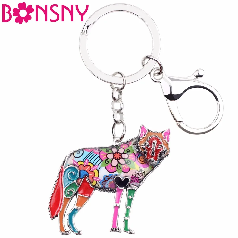 Брелоки цепочки Bonsny Эмалированные кольца с волком для ключей новинка держатель