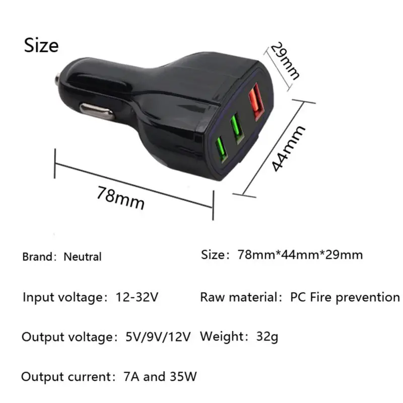 Аксессуары для мотоциклов QC3.0 Быстрый 3 порта USB Автомобильное зарядное
