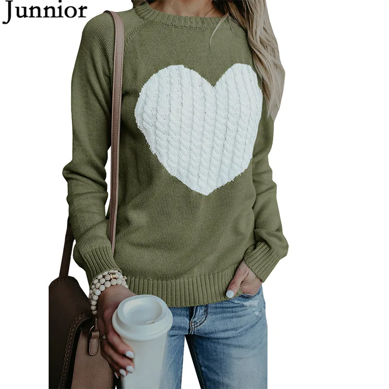Womens Sweaters Casual Long Sleeve Cable Knit Cute Crew Neck Chunky Heart Pullover | Женская одежда