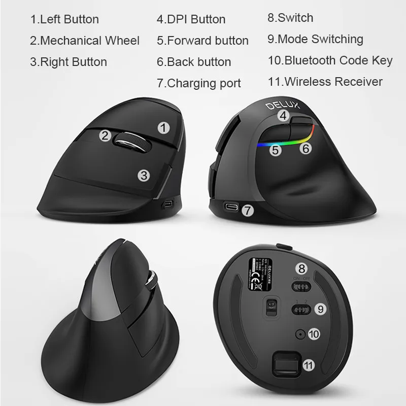 Delux M618 мини беспроводная мышь Bluetooth 4 0 + 2 GHz для подзарядки игровая офисный ноутбук