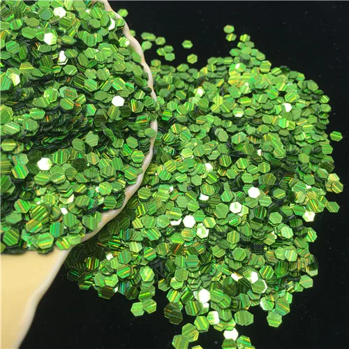 5500pcs 3mm Glitter Sequins PVC Laser Hexagonal Sequins for Crafts Paillette Sewing Decoration DIY Clothing Accessories - Цвет: Laser Green grass