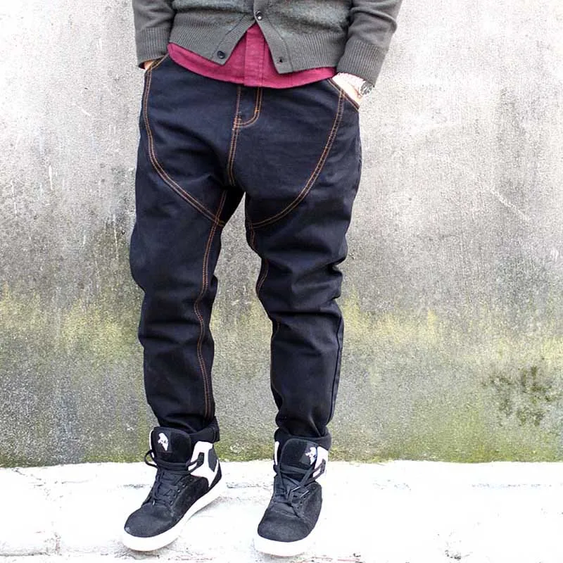 Hip Hop Harem Jeans Denim Pants Mens Fashions Jeans Brand Loose Baggy Streetwear Black Blue Trousers Men Clothes Plus Size 30-46