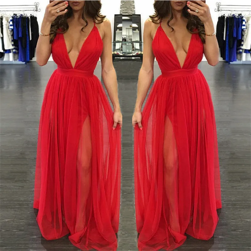 Ahmagen Deep V Neck Backless Spaghetti Strap Dress Slip Pleated Summer Beach 2017 Sexy Long Maxi Boho Chiffon Dresses | Женская одежда
