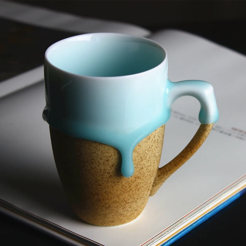 Креативные керамические кружки с синим потоком ручной работы круглые/Необычные