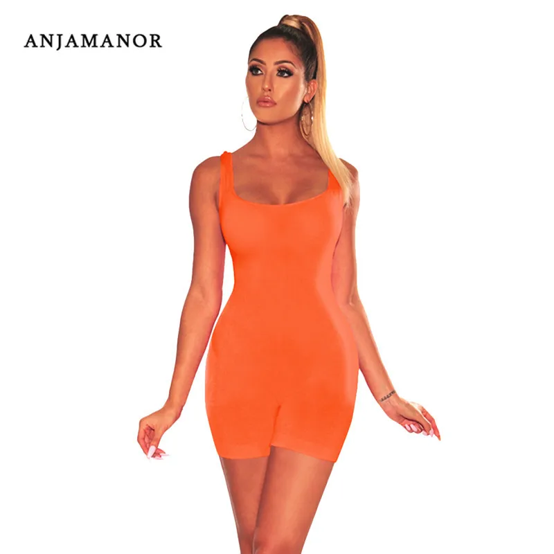 ANJAMANOR Sexy Sleeveless Playsuit Bodycon Short Rompers Womens Jumpsuit Summer Clothes for Women Ropa Mujer 2019 D36-I09 | Женская