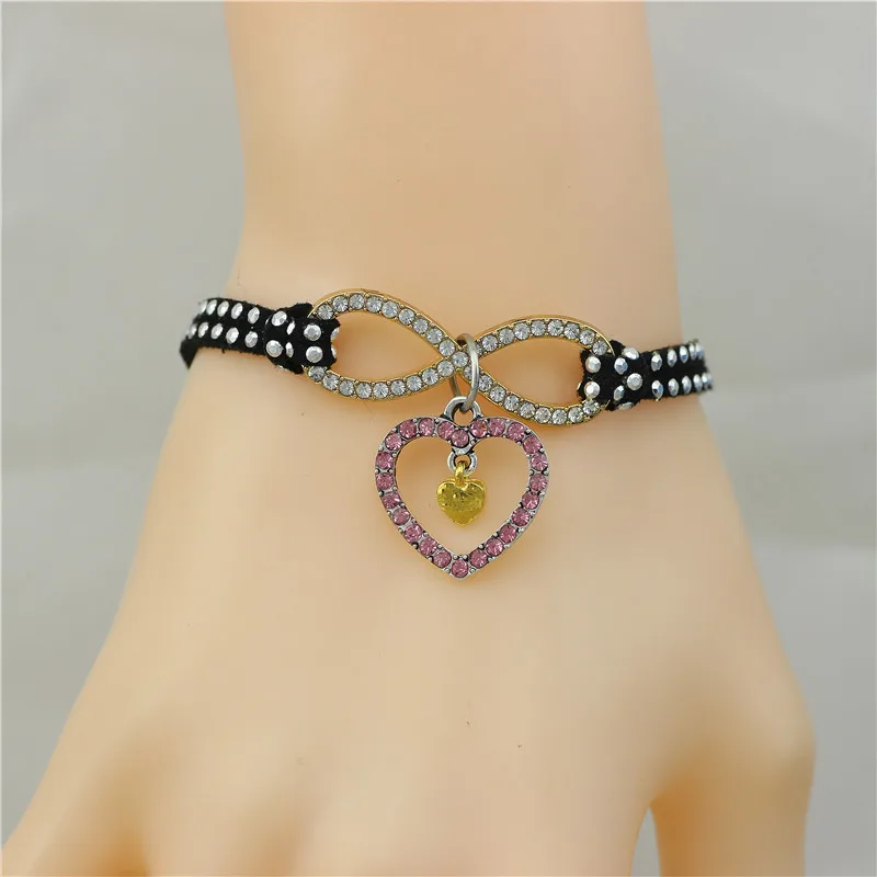 Новые модные розовые кожаные браслеты с двойными кристаллами бесконечные