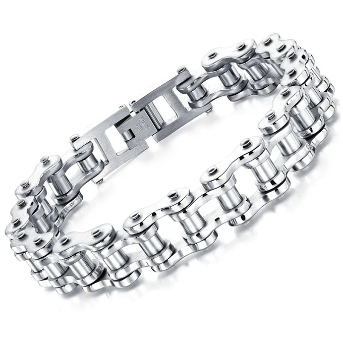 Silver Color Мужской браслет в стиле панк-рок, байкер, велосипедные браслеты-манжеты для мужчин, мотоциклетная цепочка, крутые браслеты, ювелирные изделия из нержавеющей стали - Окраска металла: Silver Color