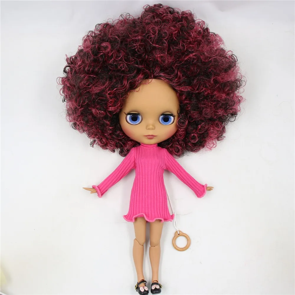 Фабрика blyth кукла 1/6 bjd шарнир тело темная кожа матовое лицо, вино красный микс черные афро волосы, голая кукла 30 см QE155/9103