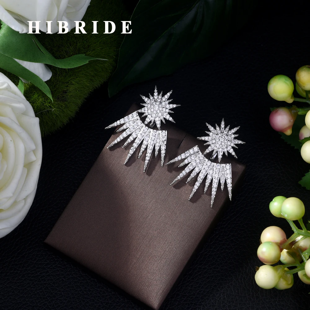 Роскошные модные серьги гвоздики HIBRIDE белого/золотого цвета с фианитом Свадебная
