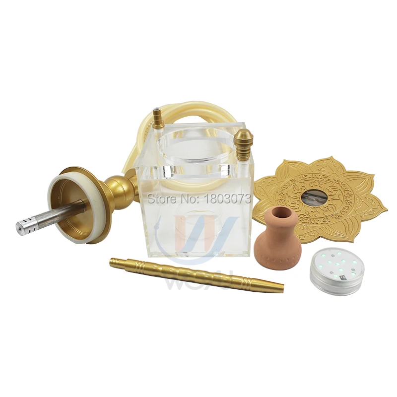 

A LED shisha hookahs waterpipe smoking pot silicone pipe acrylic square vase lotus charcoal tray electric light hookah