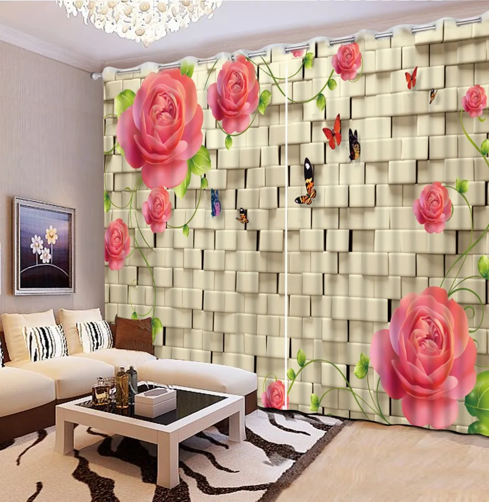 

Розовый кирпич цветок розы печать 3D затемненные занавески для гостиной постельные принадлежности комнаты шторы Cotinas para sala