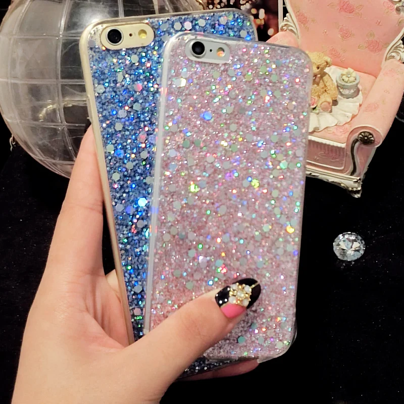 Kisstop Glitter Bling Full edge Protection Sequin Case For iPhone 8 7 X XS Cute Shining Phone Back Cover 6 6s Plus |