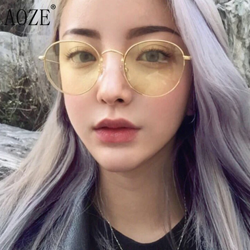 AOZE модные Овальные Солнцезащитные очки женские/мужские винтажные с небольшой