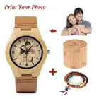 Часы BOBO BIRD мужские и женские, кварцевые наручные часы с УФ-принтом, фото, бамбуковые часы, OEM, индивидуальный подарок