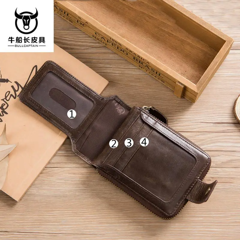 BULLCAPTAIN Men Genuine Leather Brand RFID Wallet Male Organizer Coin Purse Pockets Slim Fashion Zipper Clamp Card Holder | Багаж и сумки