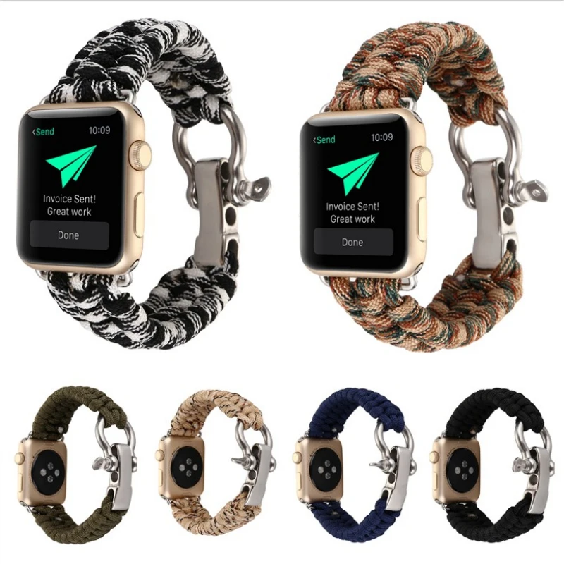 Ремешок нейлоновый Плетеный для Apple Watch Band 42 мм 38 40 44 тактический Браслет