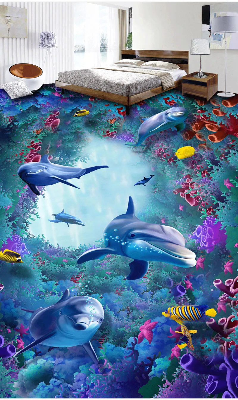 Настенные 3D обои Bacaz Sea World с изображением дельфина кораллов для туалета ванной