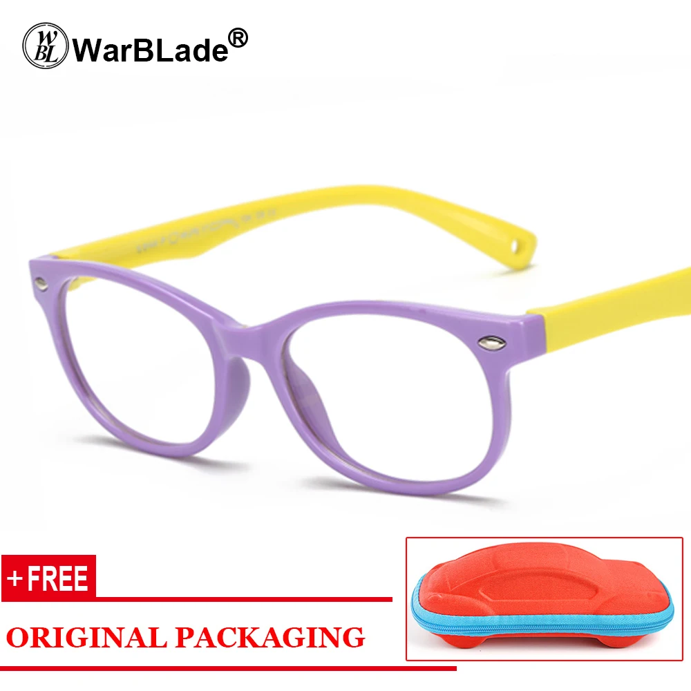 purple yellow WarBLade, брендовые Детские очки, оправа с ремешком TR90, гибкие безопасные очки, близорукость, рецепт, оптические оправы, очки S8144 - Цвет оправы: purple yellow