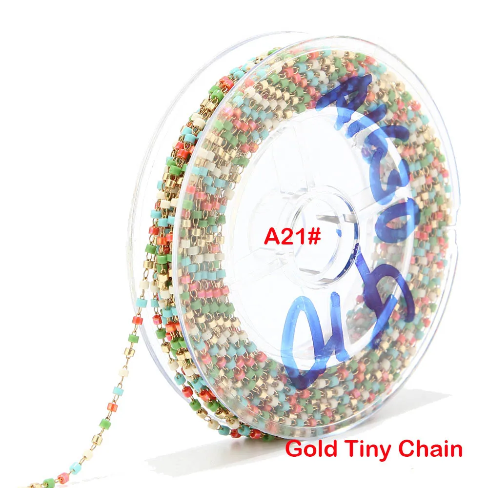 A21 Gold Chain 8 метров бисер Miyuki цепочка со стеклянными бусинами 1,8 мм из нержавеющей стали со спутниковыми бусинами Крошечная цепочка для ожерелья ножной браслет - Цвет: A21 Gold Chain