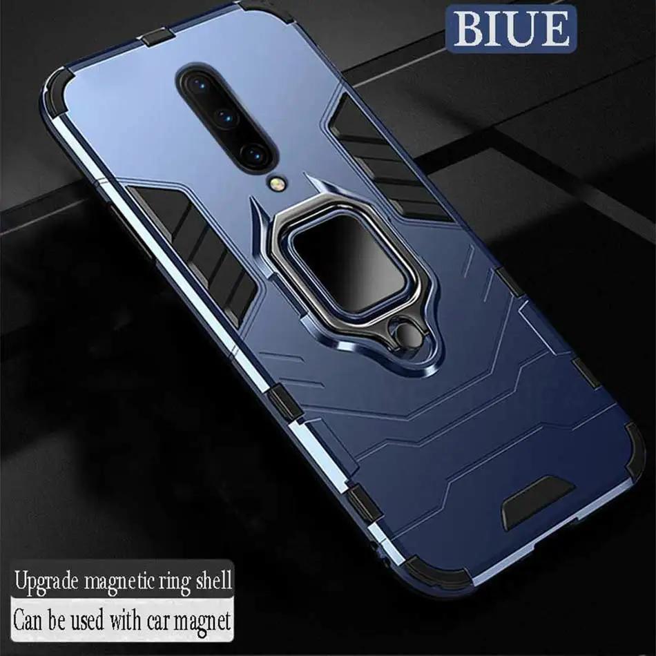 Blue Роскошный бронированный Магнитный бампер чехол для Oneplus 7 Pro 7 противоударный чехол для OnePuls 6 6T силиконовый чехол кольцо для автомобиля - Цвет: Blue
