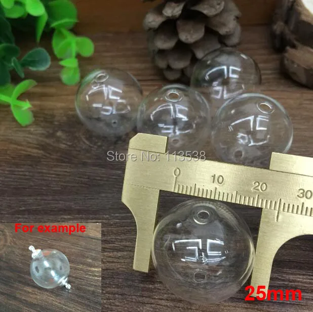

50pcs 25mm round glass globe bubble with 2mm doulbe hole Glass Bottle Pendant Wish Vial Necklace DIY Craft Gift Charms Clear