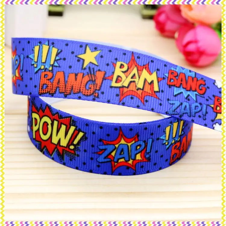 

7/8inch Free Shipping Pow Bang Printed Grosgrain Ribbon Material Headwear Party Decoration Diy Wholesale OEM 22mm P4264