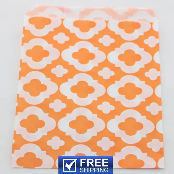 

200pcs MOD Patterned Orange Paper Favor Bags-Glassine Party Treat Gift Candy Goodie Wrapping Bag Wholesale-Choose Your Colors