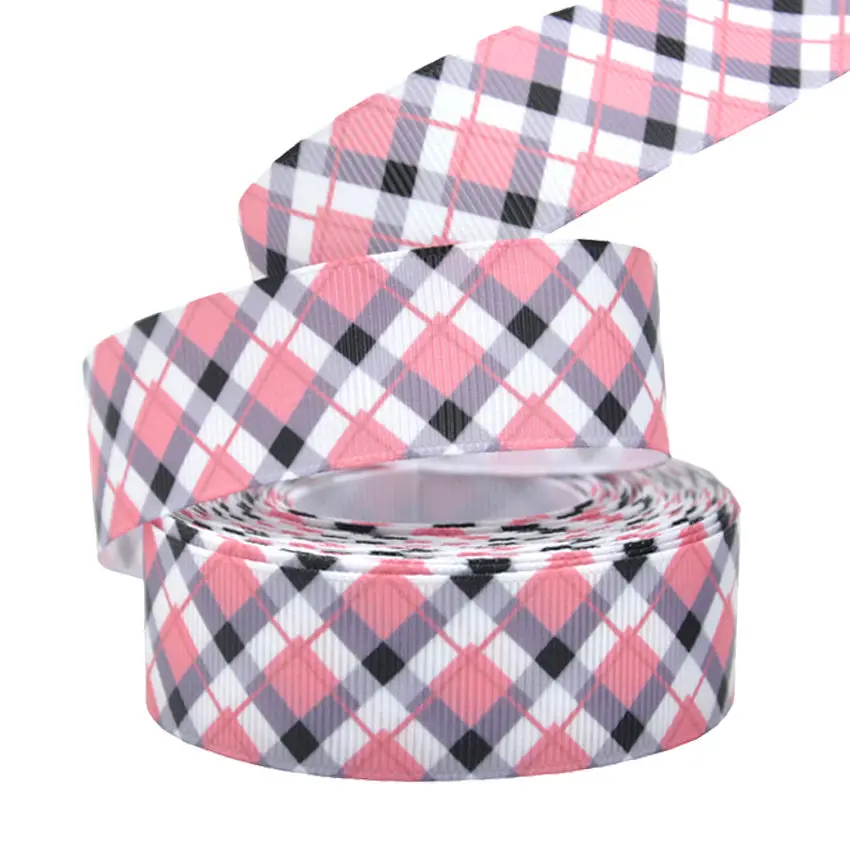 1" 25mm 10 yards/lot plaid stripe printed grosgrain ribbons grid ribbon DIY handmade materials