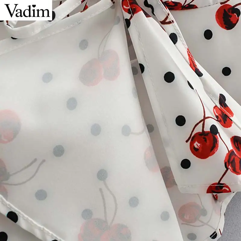 Vadim womem cherries блузка с принтом V шейный галстук бабочка длинным рукавом милые