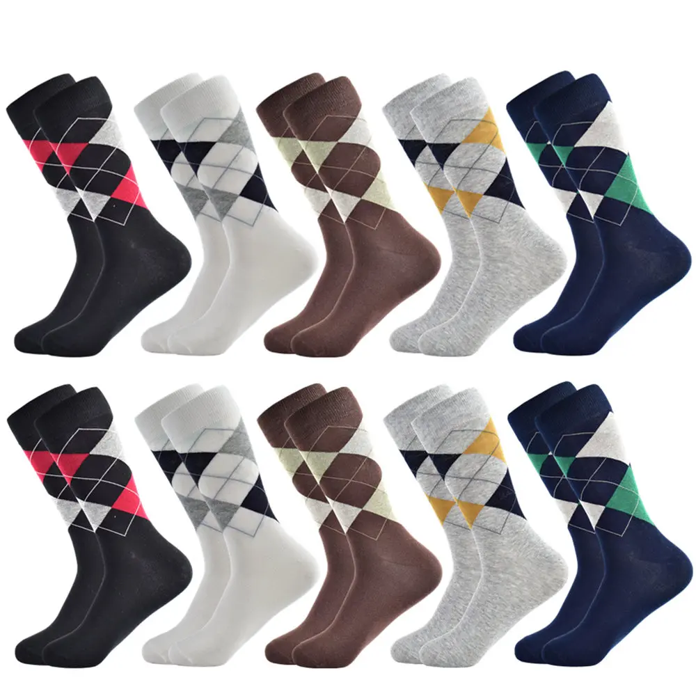 10 pairs of socks Носки лидер продаж, повседневная одежда мужские Носки осень и four seasons плед сжатия в ретро-стиле деловой, Банкетный платье коттоновые носки для мужчин - Цвет: 10 pairs of socks