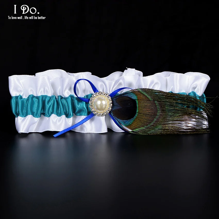 Бесплатная доставка белые свадебные подвязки с перьями павлина аксессуары для