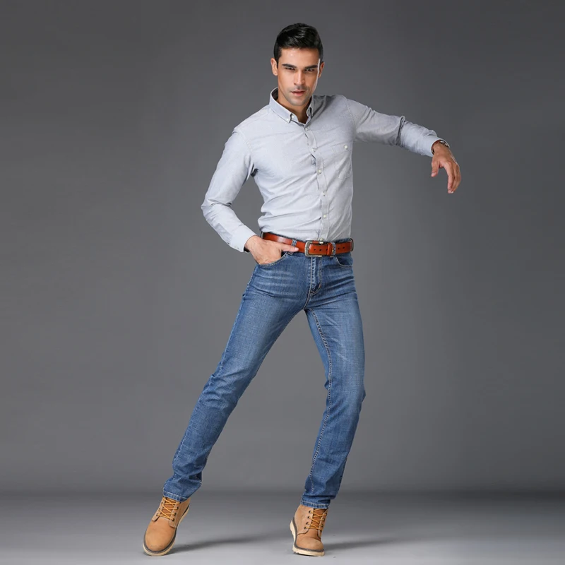 2018 Mens Blue Jeans Slim Fit Stretch Denim Casual Quality Pants Business Trousers for Man Boys Jean Homme | Мужская одежда
