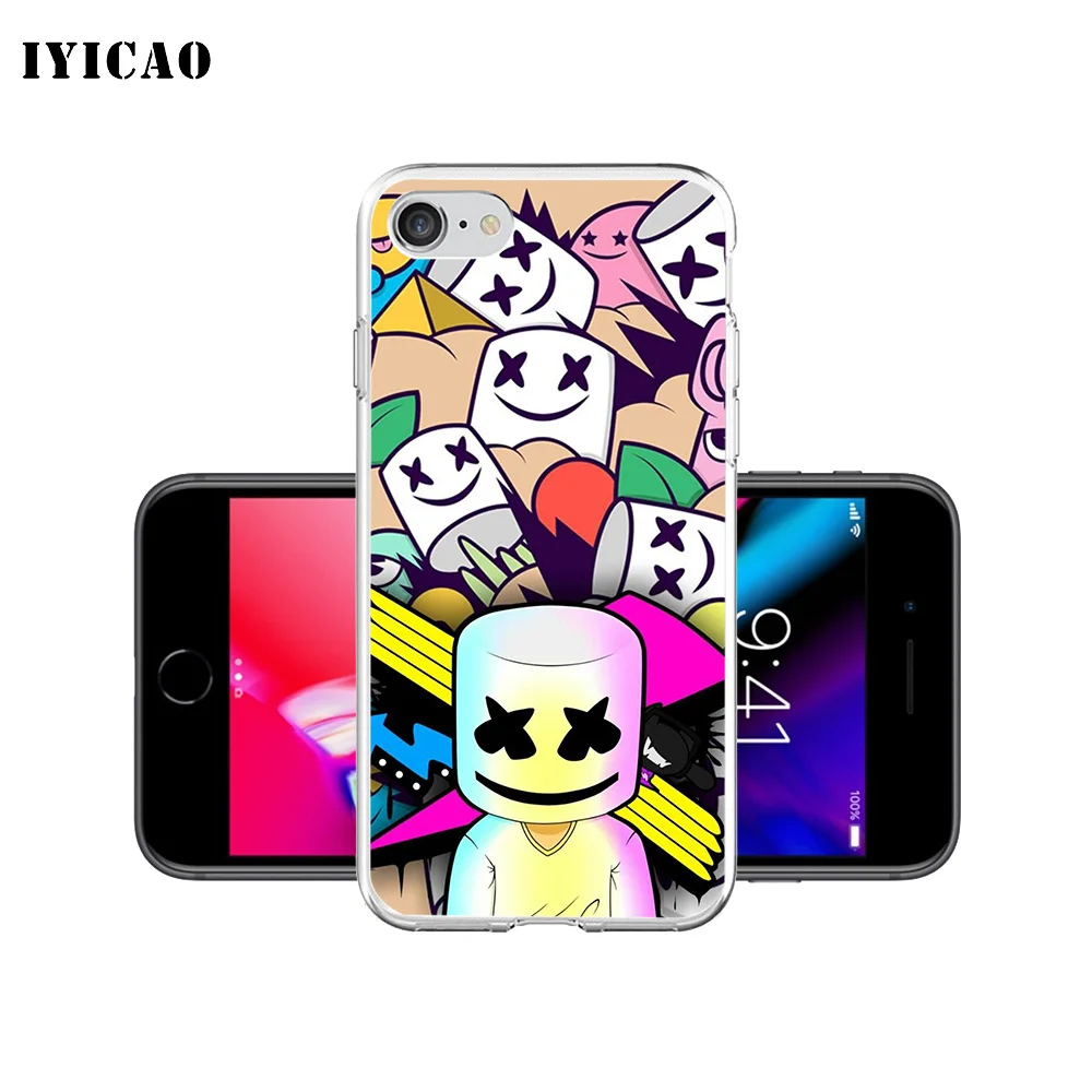 Чехол для телефона IYICAO Marshmello DJ мягкий силиконовый чехол из ТПУ iPhone X XR XS MAX 6 6s 7 8 Plus 5