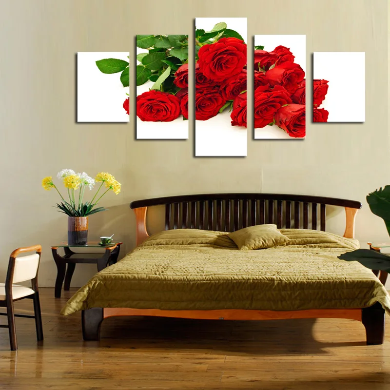 5 Панель благородный с узором из красных роз картина маслом на холсте Цветы Wall Art