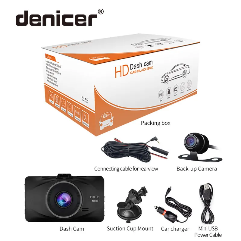 Denicer FHD 1080P Автомобильный видеорегистратор камера зеркало двойной объектив