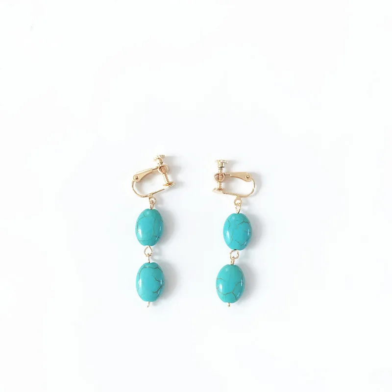 

New Natural Oval Shaped Stone Screw Clip Earring