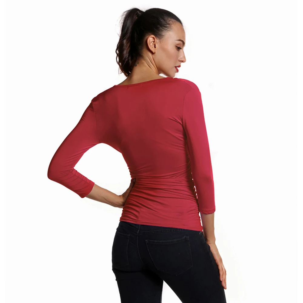 Женские Эластичные топы из молочного шелка рубашки с длинным рукавом Облегающая