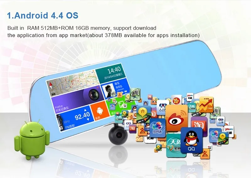 Cemicen 5,0 дюймов Android 4,4 gps ips экран FHD 1080P Автомобильный видеорегистратор зеркало заднего вида видео рекордер двойная камера