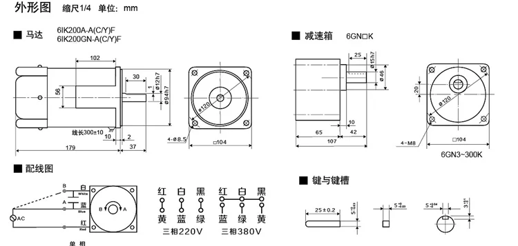 6W / 15/25/40/60/90 / 120W 220V AC gear speed motor / gear motor / governor