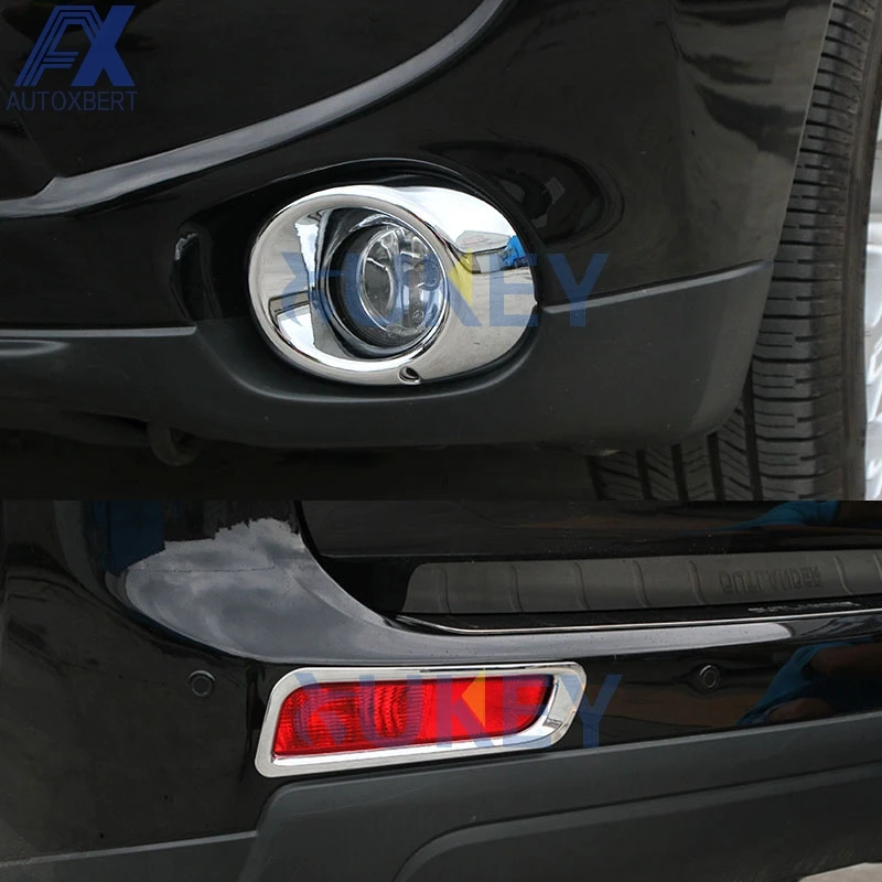 

AX Car Styling Chrome Front + Rear Fog Light Lamp Cover Trim Foglight Frame Bezel Decoration For Mitsubishi Outlander 2013 2014
