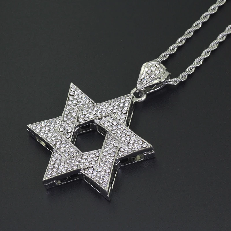 

Men Hip Hop Full Iced Out Bling Rapper's Watch And CZ Crystal Hexagram Pendant Necklace Gift Set